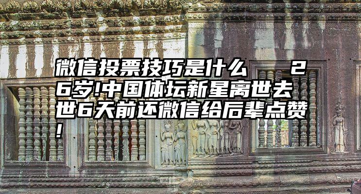 微信投票技巧是什么   26岁!中国体坛新星离世去世6天前还微信给后辈点赞!